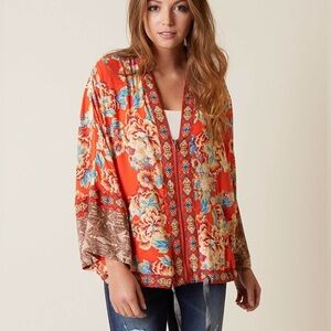Free People Wildflower Bohemian Kimono Floral Print Front Zip Jacket XSMALL